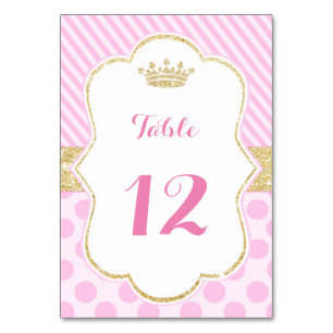 Princess table number card baby shower pink gold