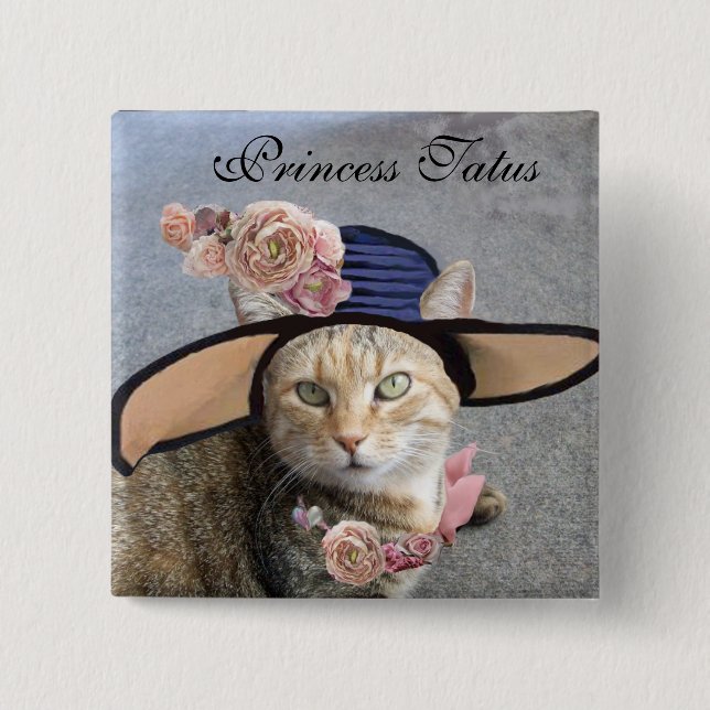 PRINCESS TATUS /ELEGANT CAT,BIG DIVA HAT AND ROSES 15 CM SQUARE BADGE (Front)