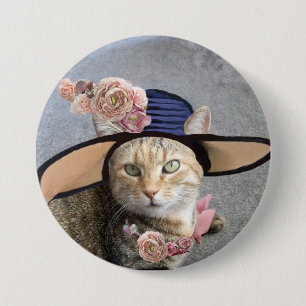 PRINCESS TATUS /ELEGANT CAT,BIG DIVA HAT AND ROSES 7.5 CM ROUND BADGE