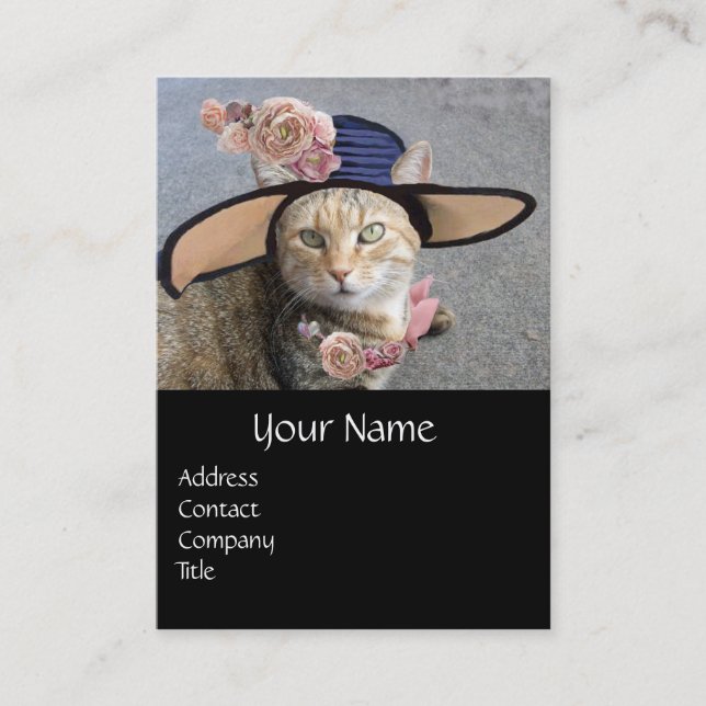 PRINCESS TATUS /ELEGANT CAT,BIG DIVA HAT AND ROSES BUSINESS CARD (Front)
