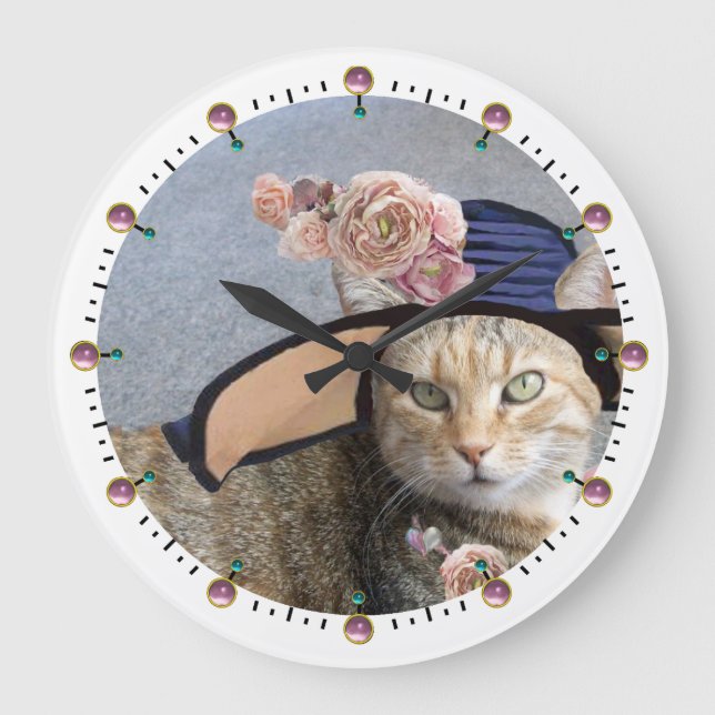 PRINCESS TATUS /ELEGANT CAT,BIG DIVA HAT AND ROSES LARGE CLOCK (Front)