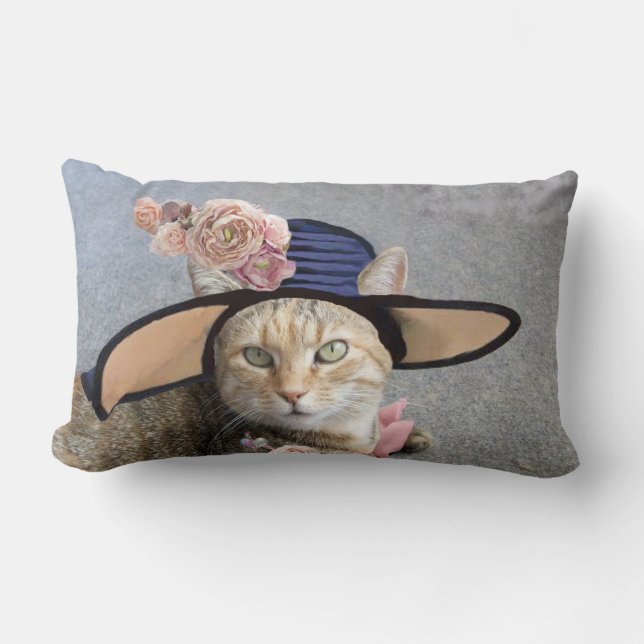 PRINCESS TATUS /ELEGANT CAT,BIG DIVA HAT AND ROSES LUMBAR CUSHION (Front)