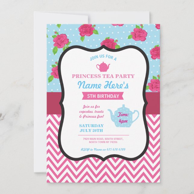 Princess Tea Party Alice Pink Birthday Invite (Front)