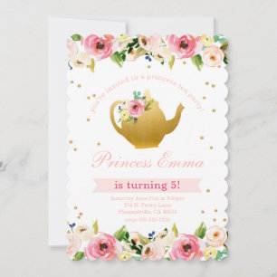 Princess Tea Party Birthday Floral Glitter Invitation