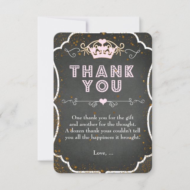 PRINCESS TEA PARTY Birthday Glitter Thank You Card (Front)