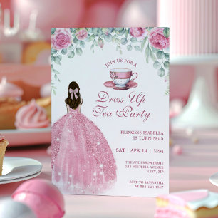 Princess Tea Party Pink Faux Sparkle Dress Up Invitation