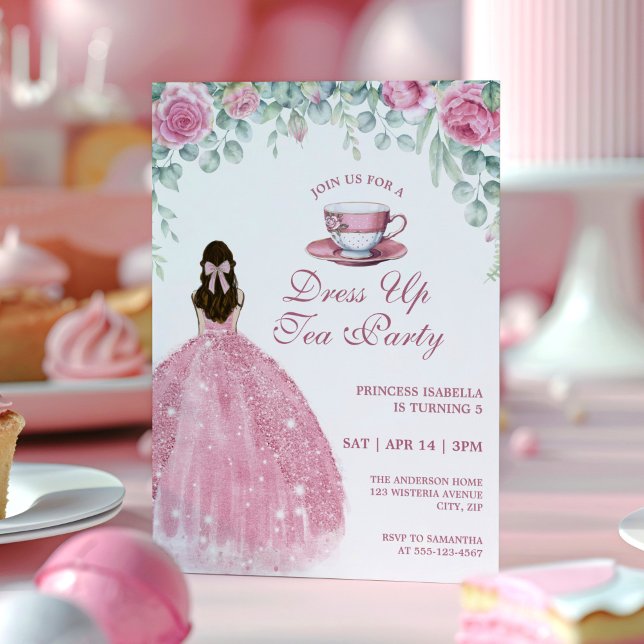 Princess Tea Party Pink Faux Sparkle Dress Up Invitation (Creator Uploaded)