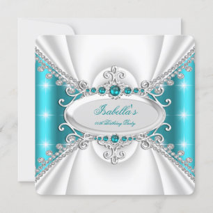 Princess Teal Blue Pearls Sparkles Birthday Party Invitation