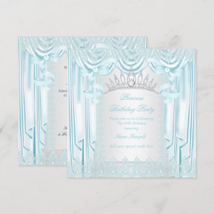 Princess Teal Lace Tiara White Birthday Party Invitation