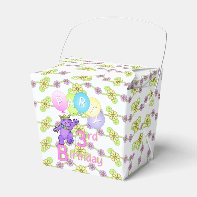 Princess Teddy Bear 3rd Birthday Party Custom Favour Box (Front Side)