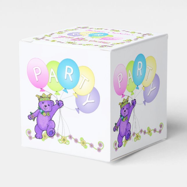 Princess Teddy Bear 7th Birthday Party Custom Favour Box (Front Side)