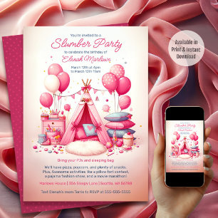 Princess Teepee & Pillows Slumber Birthday Party  Invitation