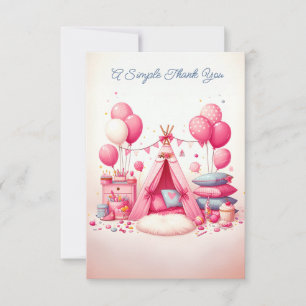 Princess Teepee & Pillows Slumber Birthday Party Thank You Card