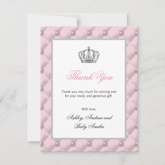 Princess Thank You Baby Shower Birthday Pink Card (Front)