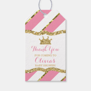 Princess Thank You Tag, Pink, Faux Glitter, Crown Gift Tags