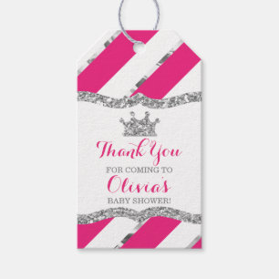 Princess Thank You Tag, Pink, Faux Glitter, Crown Gift Tags