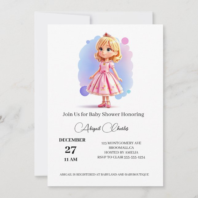 Princess theme baby shower card (Front)
