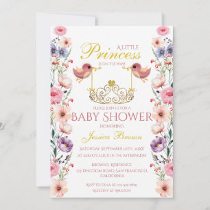 Princess-Themed Birds and Tiara Baby Shower  Invitation