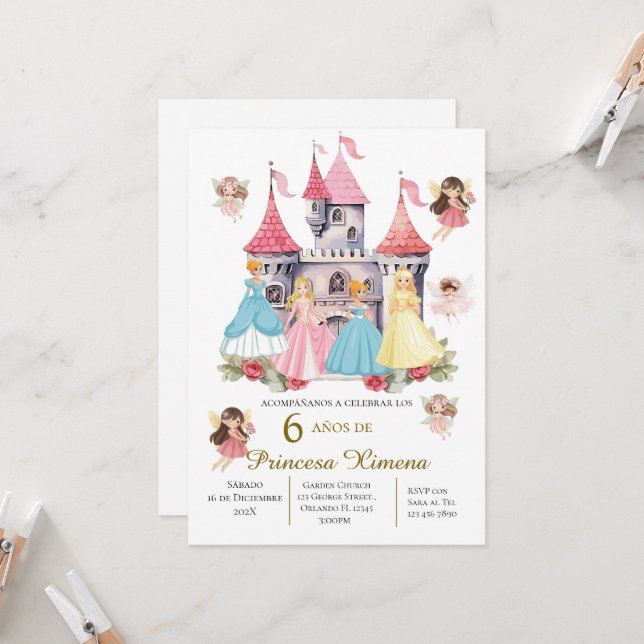 Princess Third Birthday Invitation at Her Castle (Front/Back In Situ)