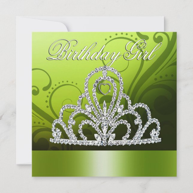 Princess Tiara Birthday Girl (lime) Invitation (Front)