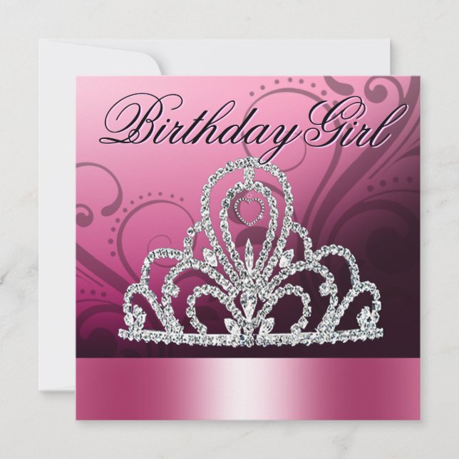 Princess Tiara Birthday Girl (pink) Invitation (Front)