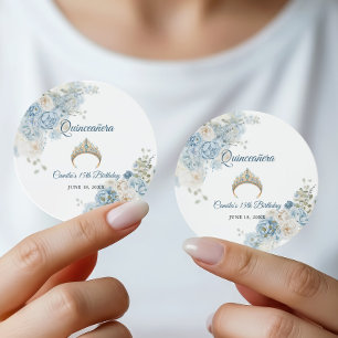 Princess Tiara Blue Roses Quinceañera Keepsake Classic Round Sticker