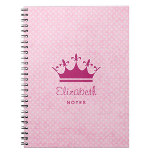 Princess Tiara Crown on White Polka Dots On Pink Notebook