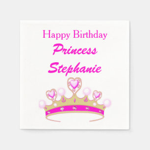 Princess Tiara Crown Pink Happy Birthday Girly Napkin