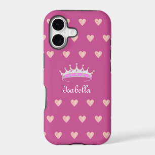 Princess Tiara Crown & Pink Hearts on Rose Gold