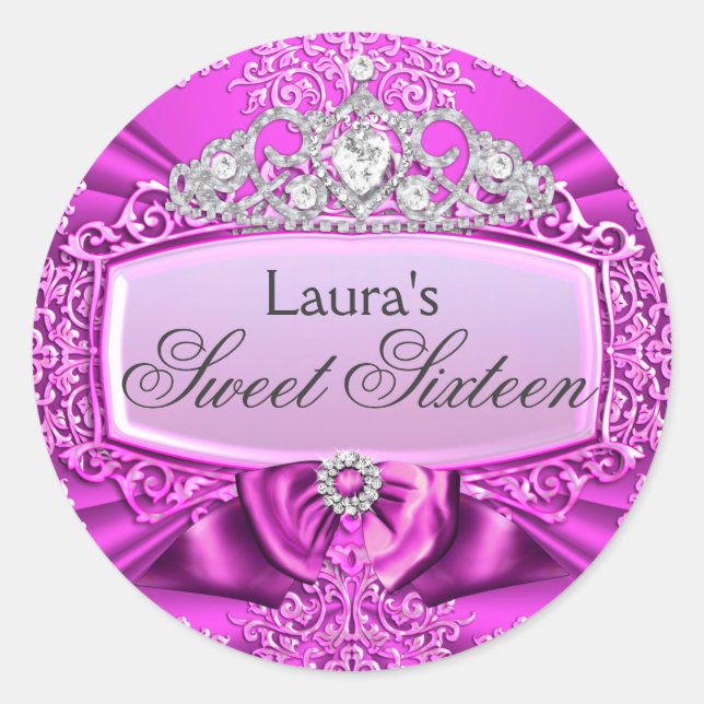 Princess Tiara & Damask Sweet Sixteen Sticker (Front)