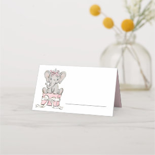 Princess Tiara Elephant Pink Girl's Birthday Place Card