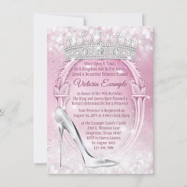 Princess Tiara Glass Shoe Cinderella Quinceanera Invitation (Front)