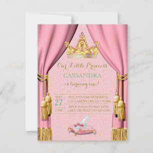 Princess Tiara Glass Slipper Pillow Pink Curtains Invitation