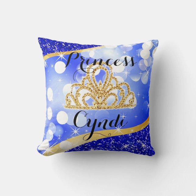 Princess Tiara Glitter Bling Bokeh | blue Cushion (Front)