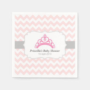 Princess Tiara, Pink Chevron, Baby Girl Shower Napkin