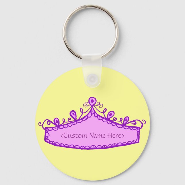 Princess Tiara Pink Crown Custom Name Keychain (Front)