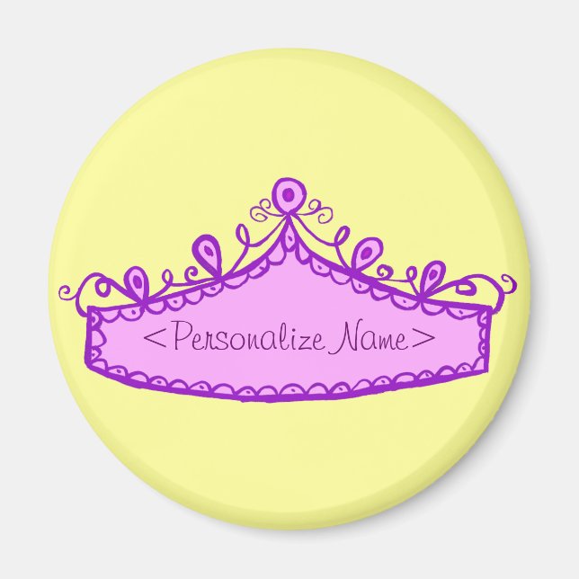 Princess Tiara Pink Crown Custom Name Magnet (Front)