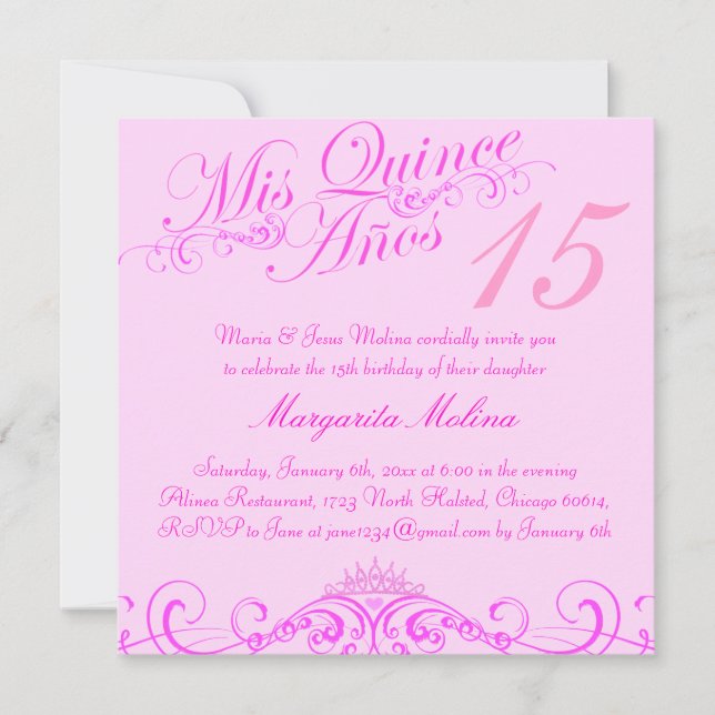 Princess Tiara Pink Quinceanera Invitation (Front)