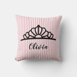 Princess Tiara Pink Stripe Personalised Pillow