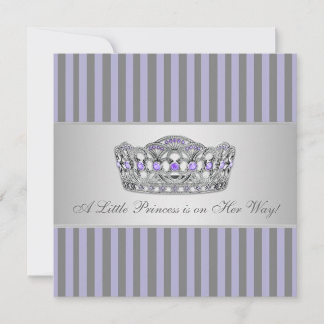 Princess Tiara Purple Grey Baby Girl Shower Invitation (Front)