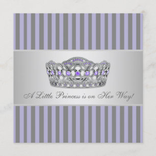 Princess Tiara Purple Grey Baby Girl Shower Invitation