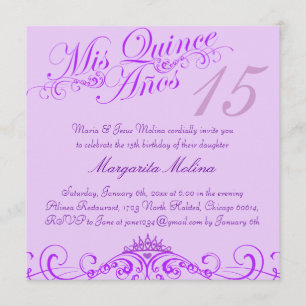 Princess Tiara Purple Quinceanera Invitation