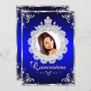 Princess Tiara Royal Blue Sparkle Quinceanera Invitation
