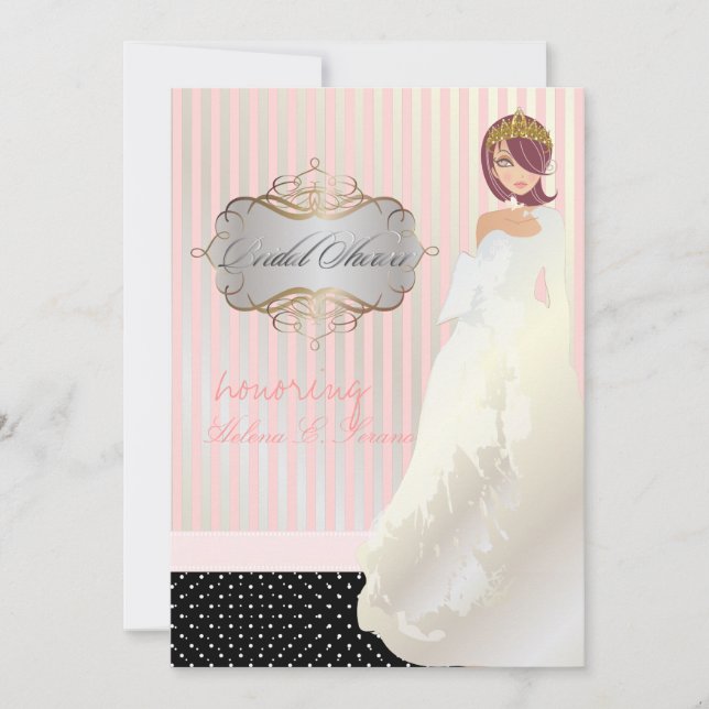 Princess + tiara/stripes/polka dots/bridal shower invitation (Front)