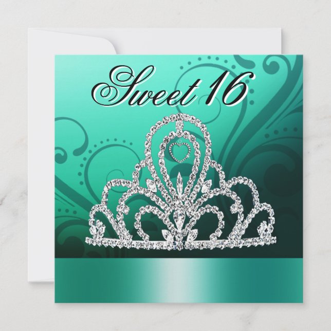 Princess Tiara Sweet Sixteen (aqua) Invitation (Front)
