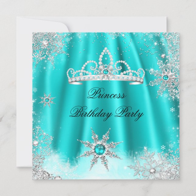 Princess Tiara Teal Blue Snowflake Birthday Party Invitation (Front)