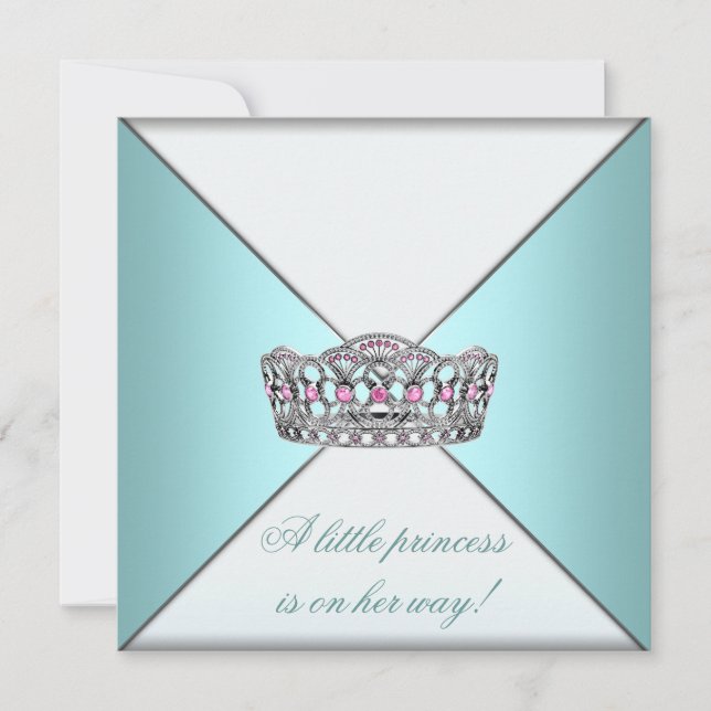 Princess Tiara Teal White Baby Girl Shower Invitation (Front)