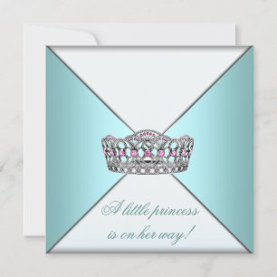 Princess Tiara Teal White Baby Girl Shower Invitation
