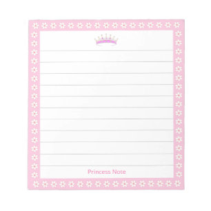 Princess Tiara & White Flowers on Lined Notepad