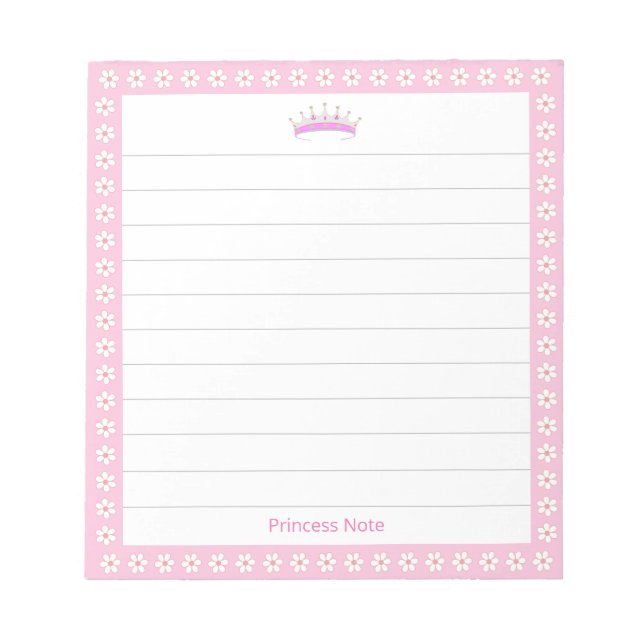 Princess Tiara & White Flowers on Lined Notepad (Front)